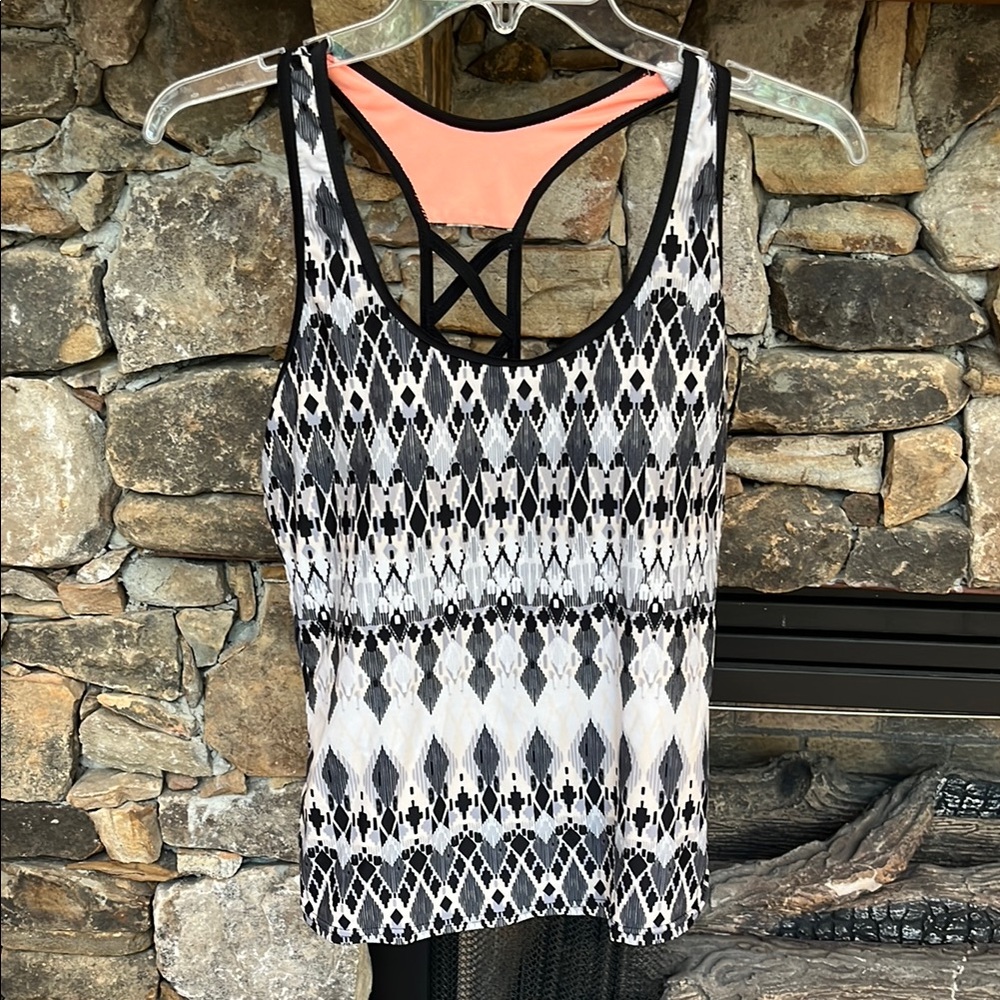 Tankini Top Black White Print